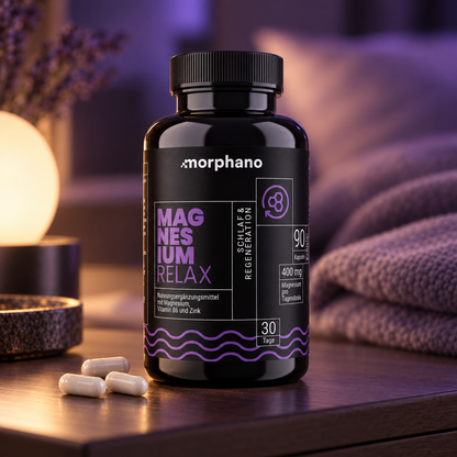 morphano Magnesium Relax bottle in a calm evening setting